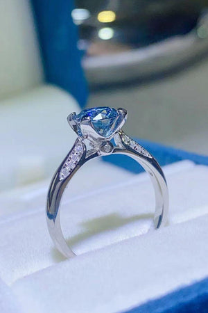 Dashing Zircon Accents 1 Carat Blue Moissanite Ring - MXSTUDIO.COM