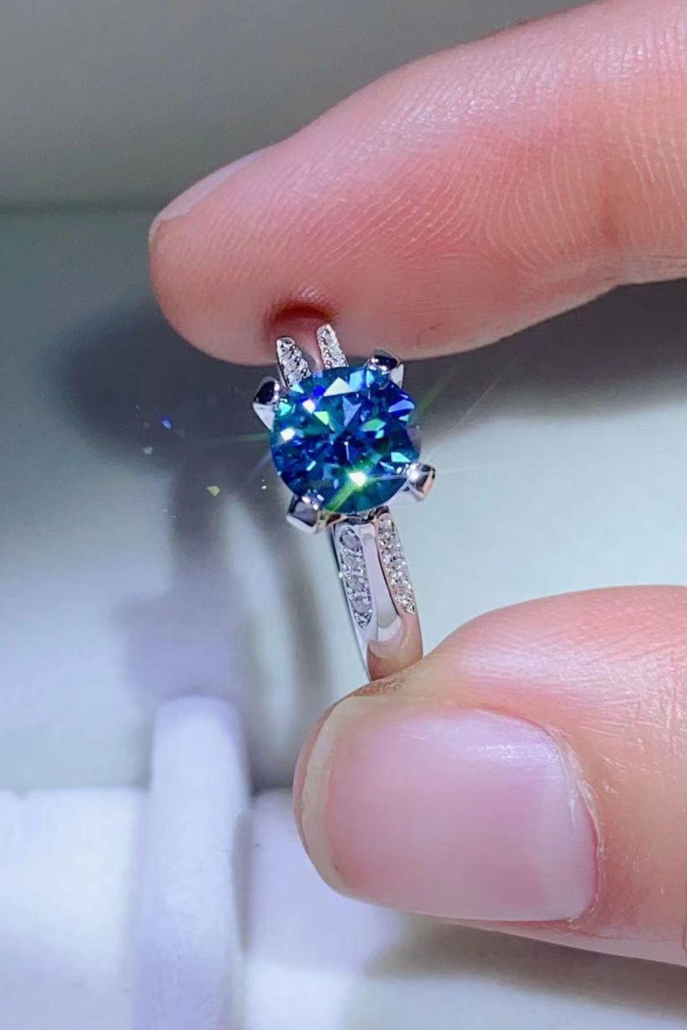 Dashing Zircon Accents 1 Carat Blue Moissanite Ring - MXSTUDIO.COM