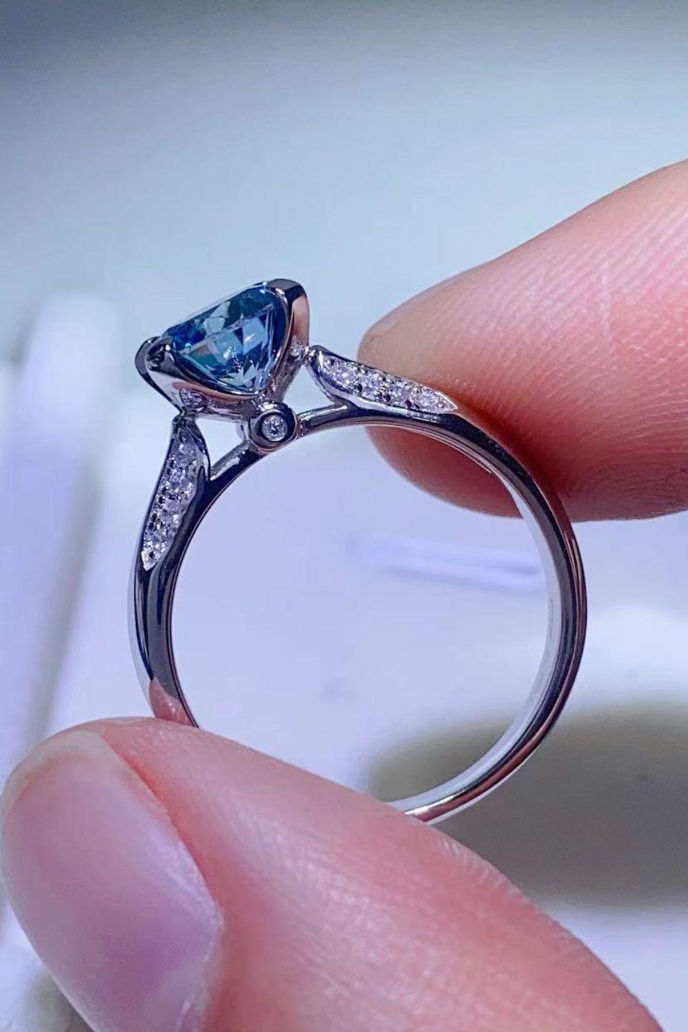 Dashing Zircon Accents 1 Carat Blue Moissanite Ring - MXSTUDIO.COM