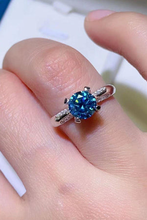 Dashing Zircon Accents 1 Carat Blue Moissanite Ring - MXSTUDIO.COM