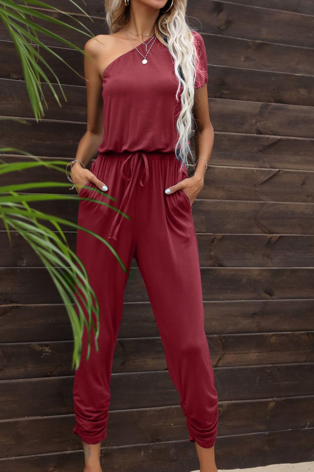 Day Off Feels Drawstring One Shoulder Jumpsuit - MXSTUDIO.COM