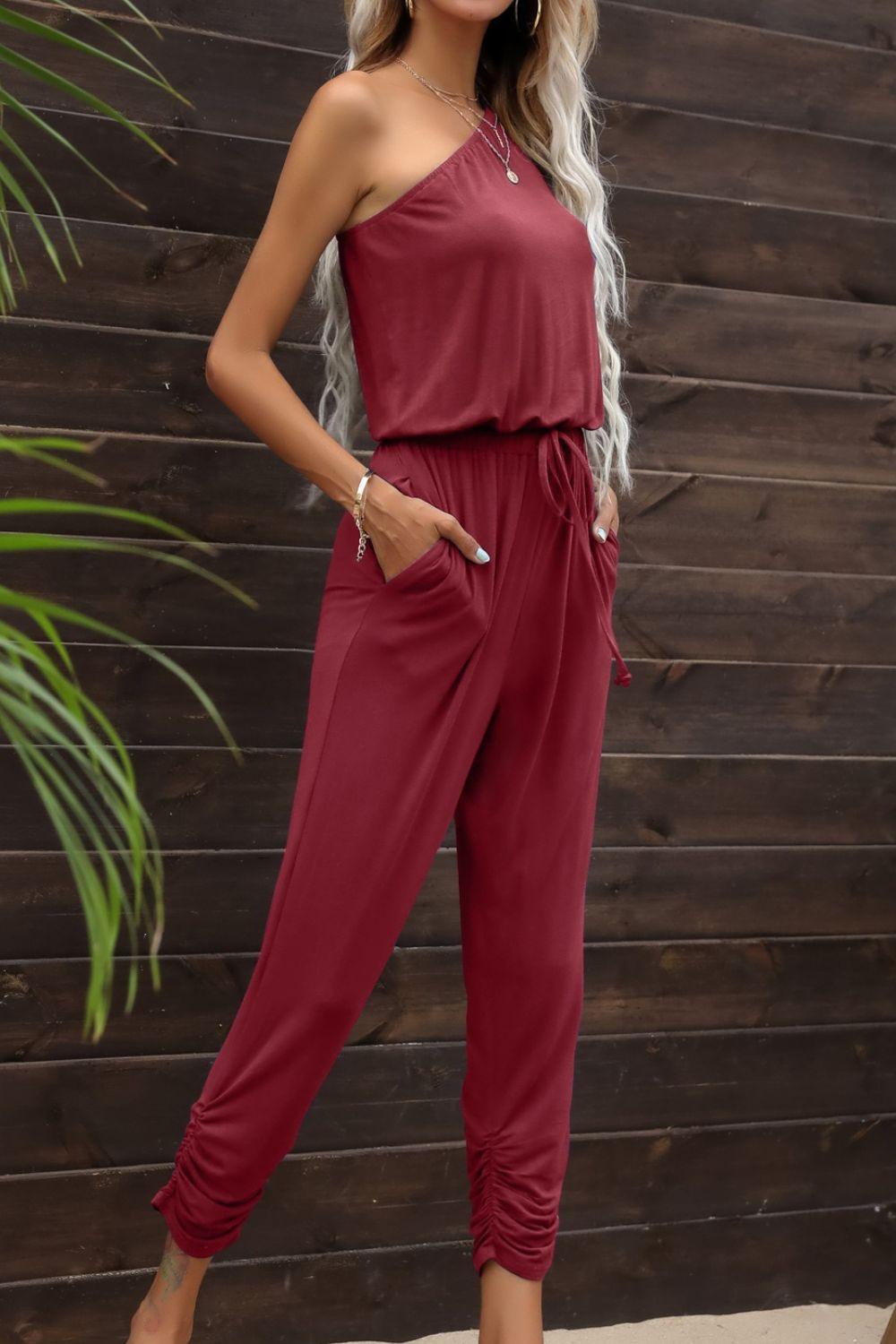 Day Off Feels Drawstring One Shoulder Jumpsuit - MXSTUDIO.COM