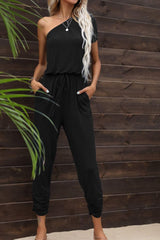 Day Off Feels Drawstring One Shoulder Jumpsuit - MXSTUDIO.COM