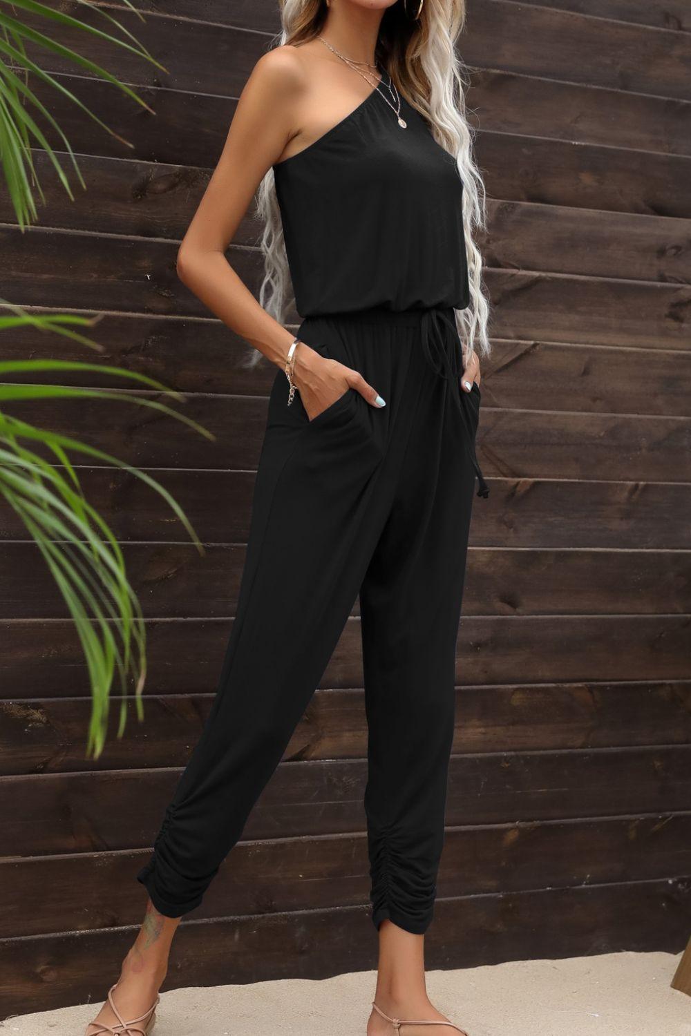 Day Off Feels Drawstring One Shoulder Jumpsuit - MXSTUDIO.COM