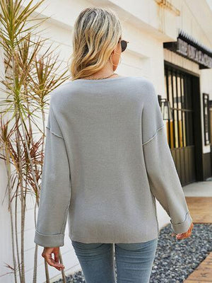 Day Off Feels Gray Notch-Neck Sweater-MXSTUDIO.COM