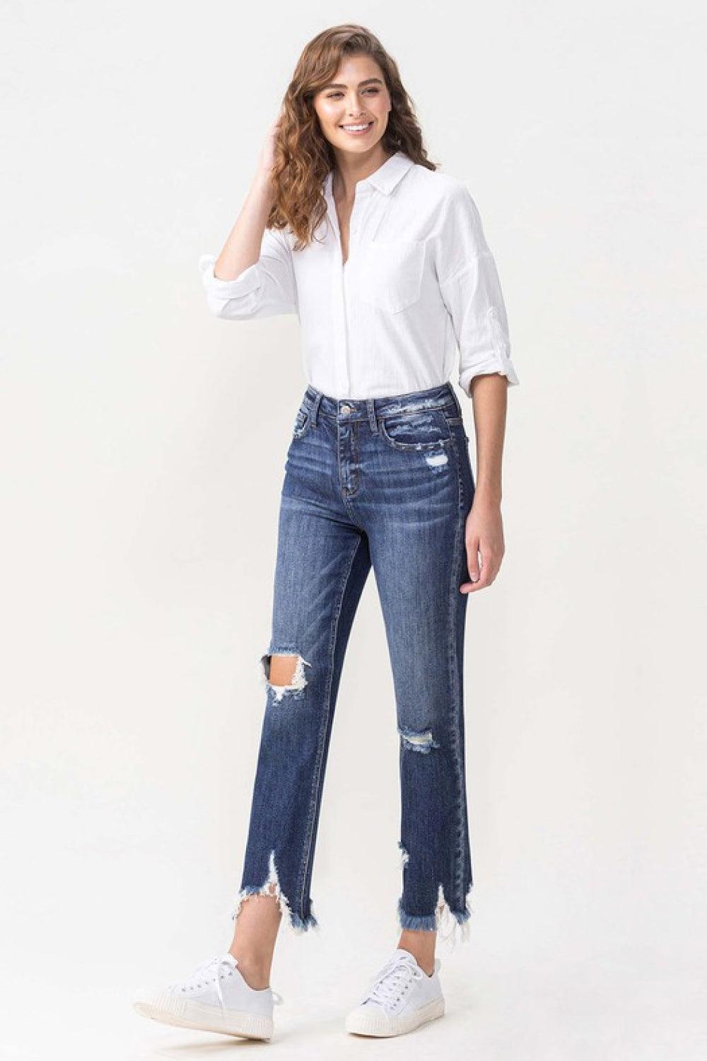 Day Off Vibe Cropped Raw Hem Straight Leg Jeans - MXSTUDIO.COM