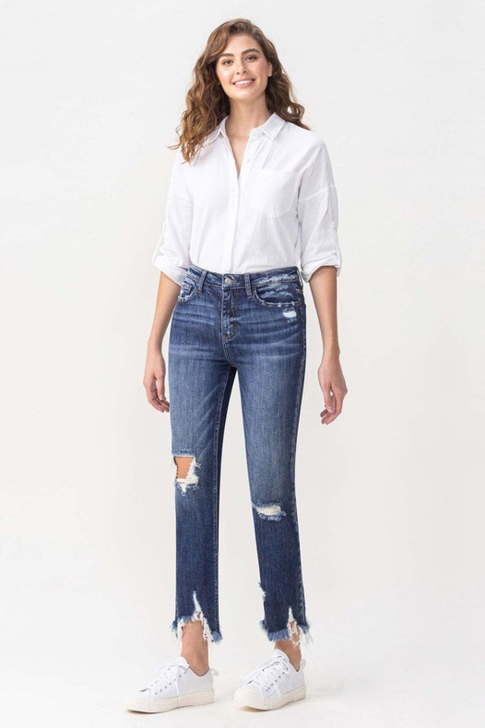 Day Off Vibe Cropped Raw Hem Straight Leg Jeans - MXSTUDIO.COM