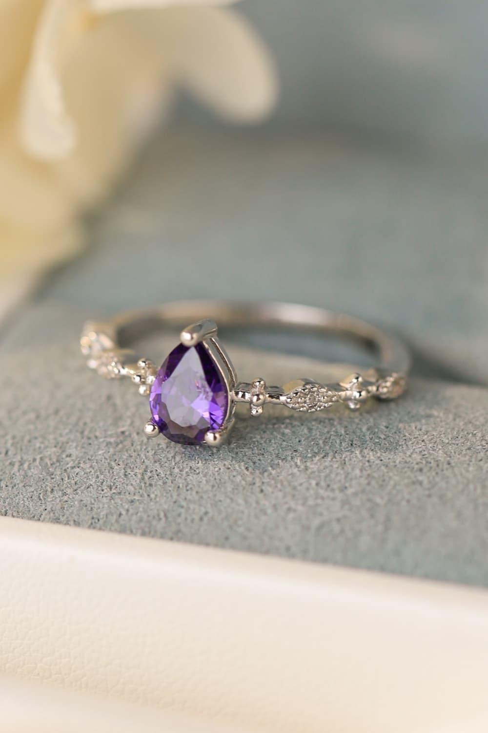 Dazzling Amethyst Platinum-Plated 925 Sterling Silver Ring - MXSTUDIO.COM