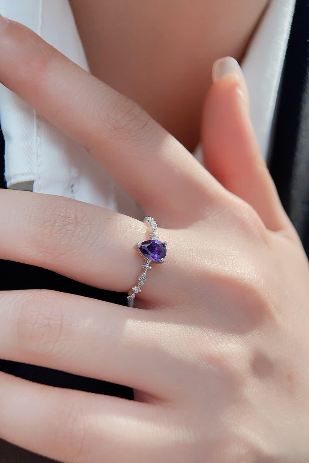 Dazzling Amethyst Platinum-Plated 925 Sterling Silver Ring - MXSTUDIO.COM