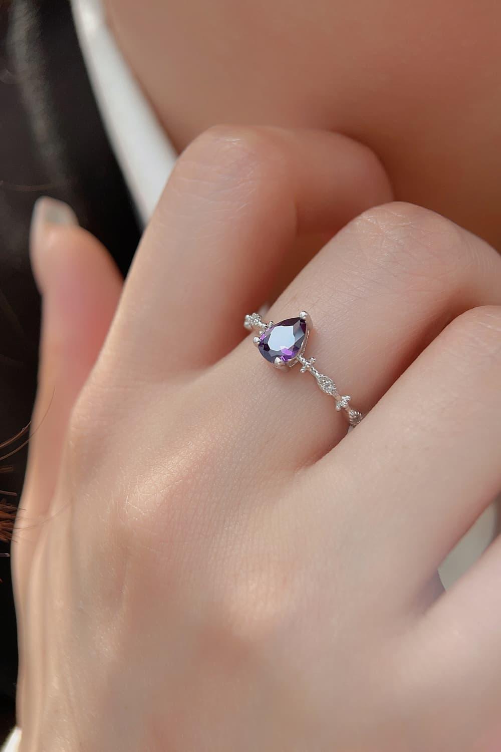 Dazzling Amethyst Platinum-Plated 925 Sterling Silver Ring - MXSTUDIO.COM