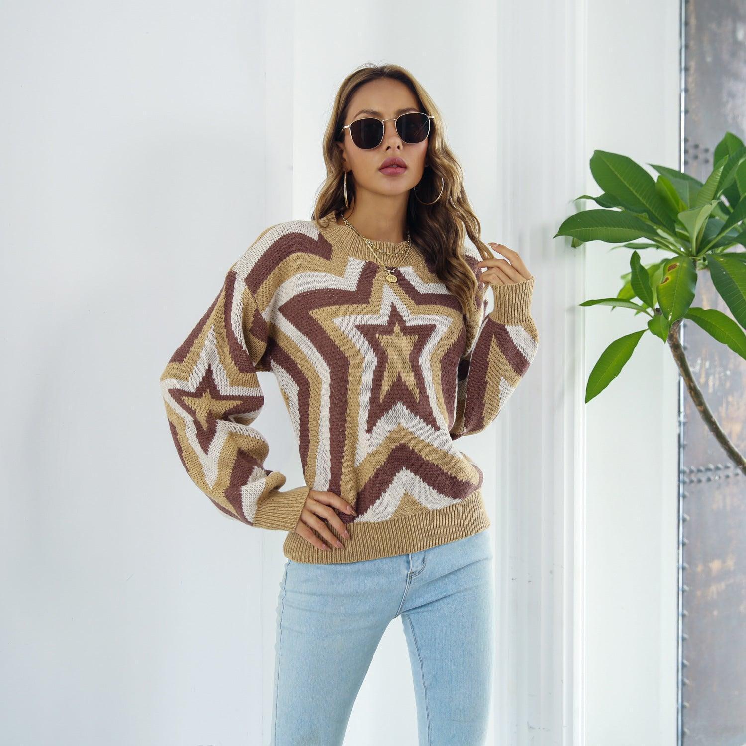 Dazzling Dropped Shoulder Star Sweater - MXSTUDIO.COM