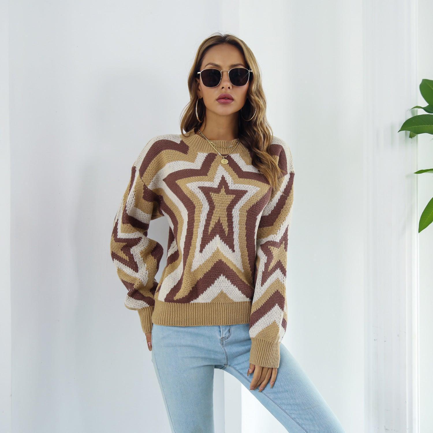 Dazzling Dropped Shoulder Star Sweater - MXSTUDIO.COM