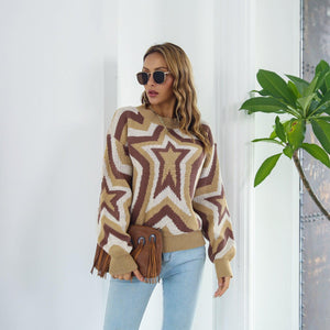 Dazzling Dropped Shoulder Star Sweater - MXSTUDIO.COM