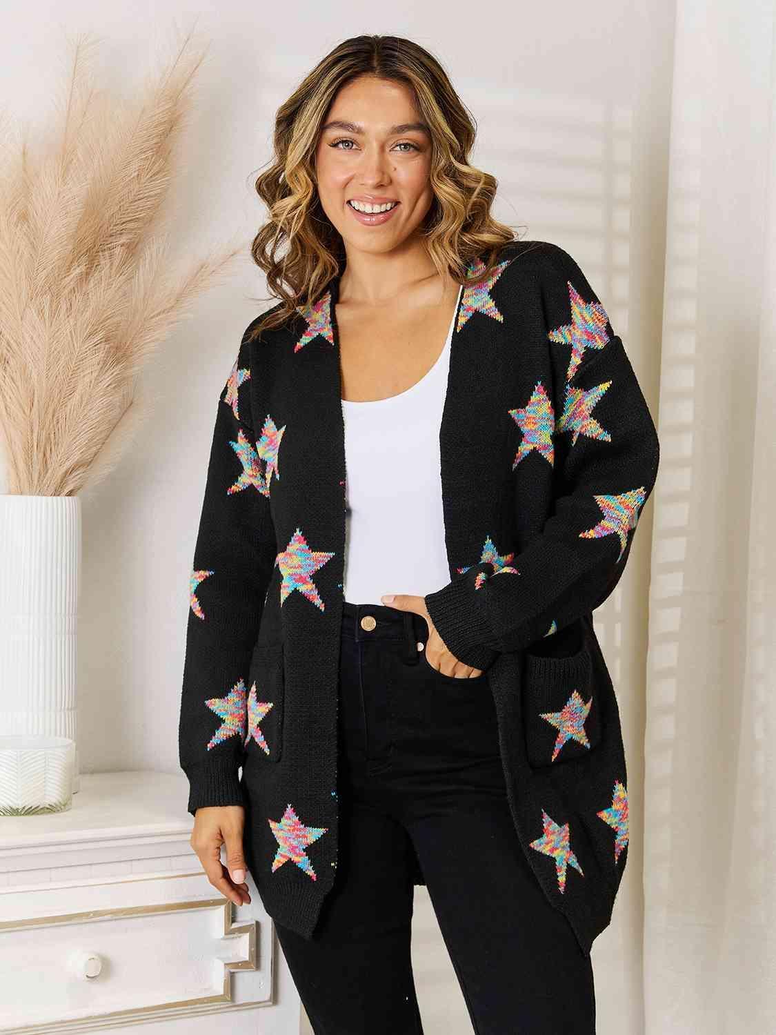 Dazzling Star Pattern Open Front Cardigan - MXSTUDIO.COM