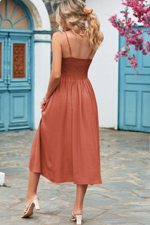 Dazzling Summer Smocked Spaghetti Strap Midi Dress - MXSTUDIO.COM