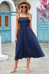 Dazzling Summer Smocked Spaghetti Strap Midi Dress - MXSTUDIO.COM