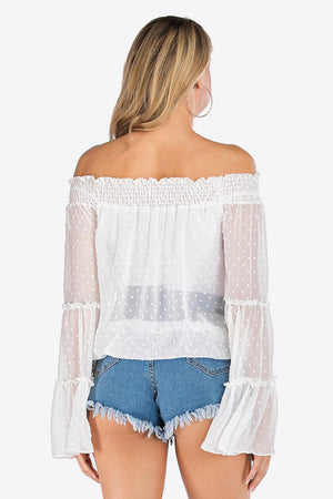 Dazzling Swiss Dot White Off Shoulder Blouse - MXSTUDIO.COM