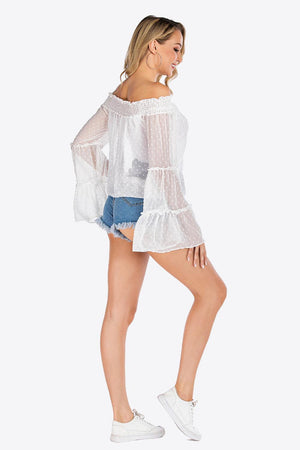 Dazzling Swiss Dot White Off Shoulder Blouse - MXSTUDIO.COM