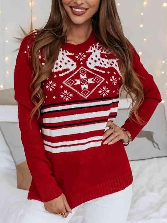 December Mood Red Reindeer Christmas Sweater-MXSTUDIO.COM