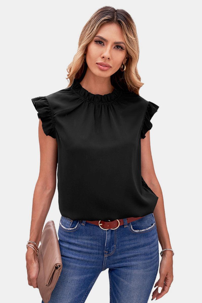 Decent Black Ruffle Sleeveless Blouse - MXSTUDIO.COM