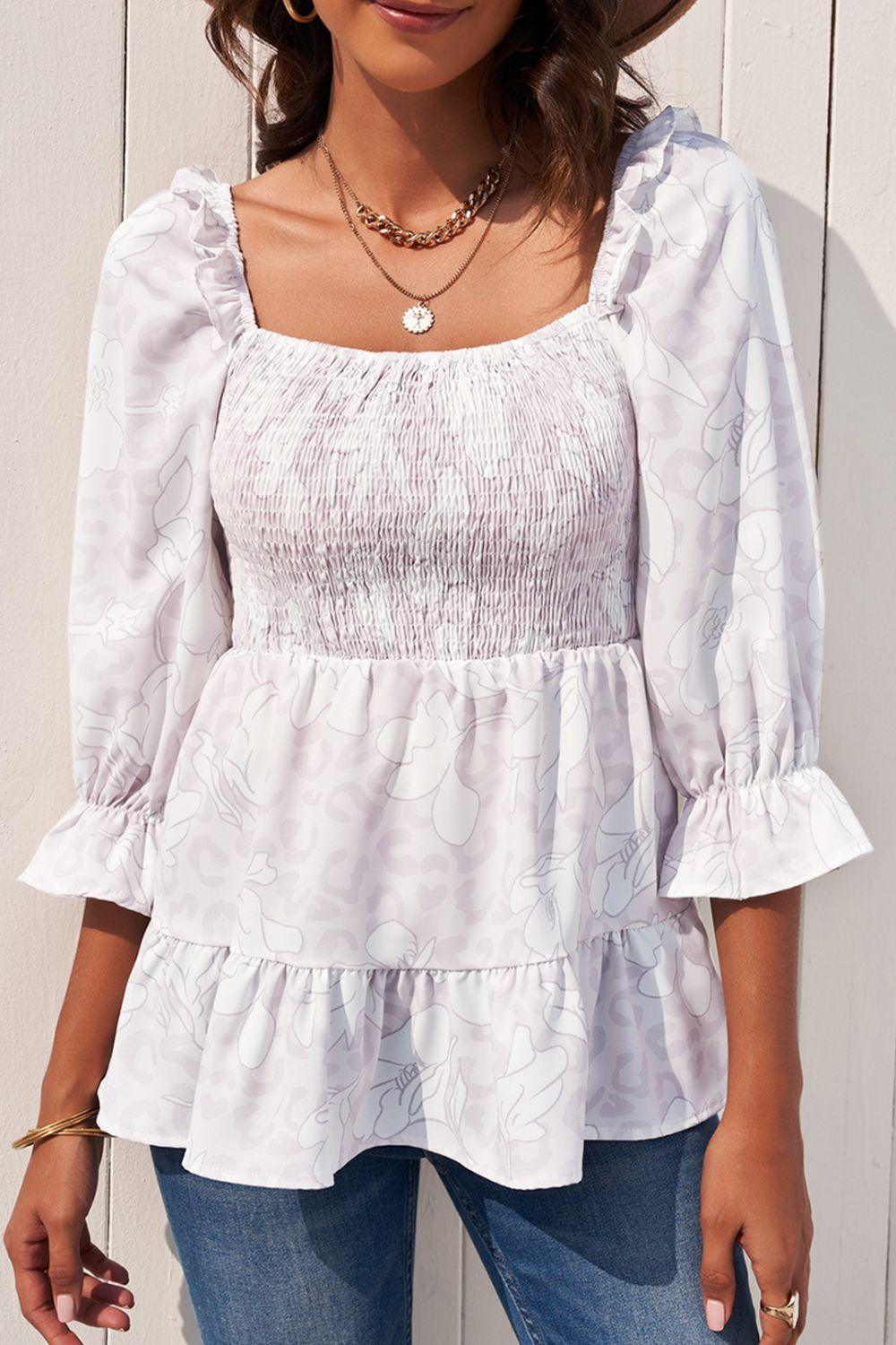 Decent Floral Tiered Ruffled White Babydoll Blouse - MXSTUDIO.COM