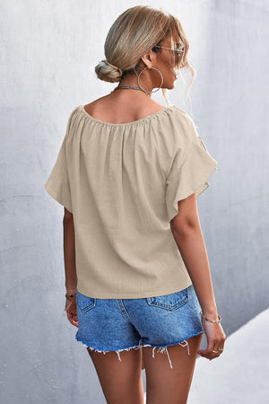 Deceptive Charm Flutter Sleeve Tie Front Blouse - MXSTUDIO.COM