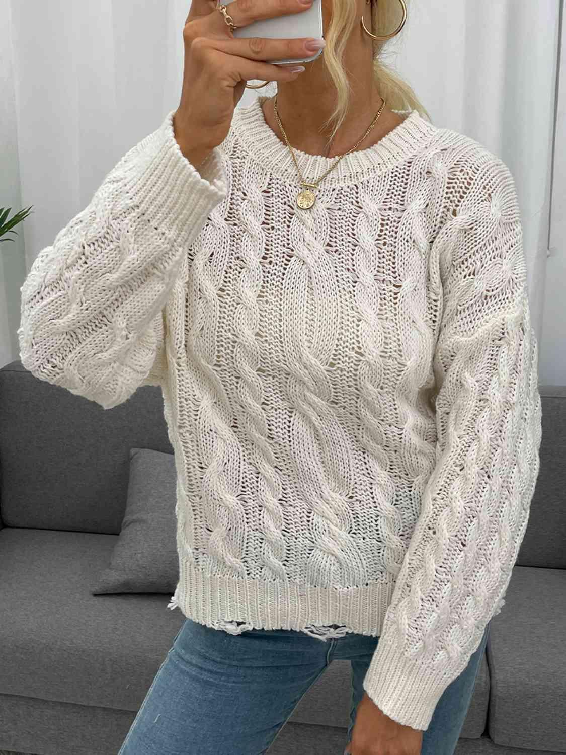 Decide The Vibe Open Knit White Distressed Sweater-MXSTUDIO.COM