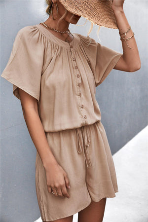 Decisive Buttoned Short Sleeve Romper - MXSTUDIO.COM