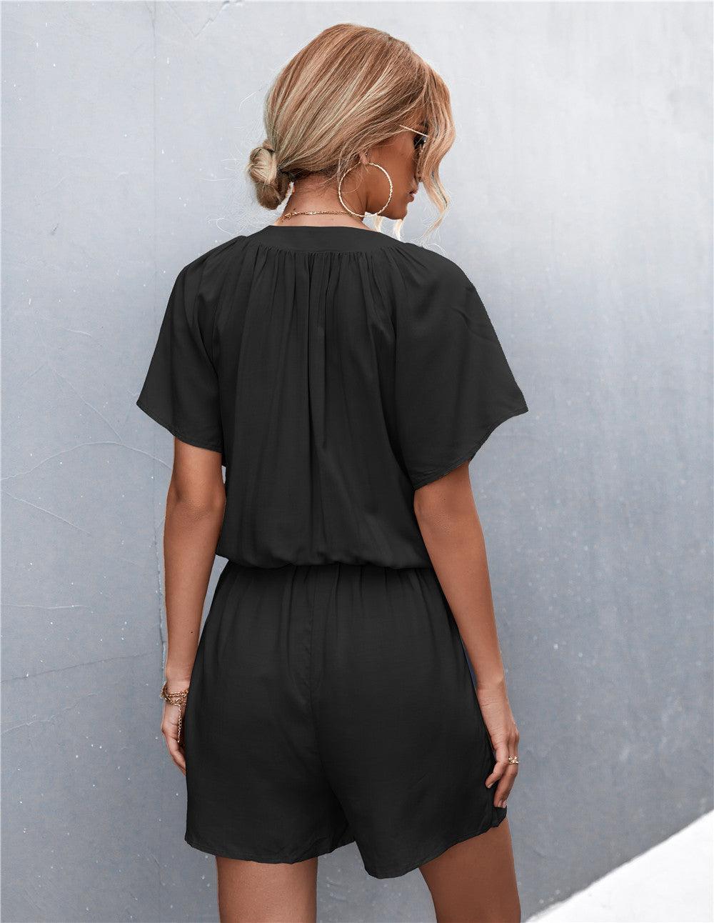 Decisive Buttoned Short Sleeve Romper - MXSTUDIO.COM