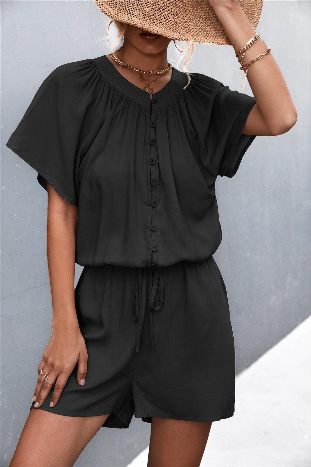 Decisive Buttoned Short Sleeve Romper - MXSTUDIO.COM