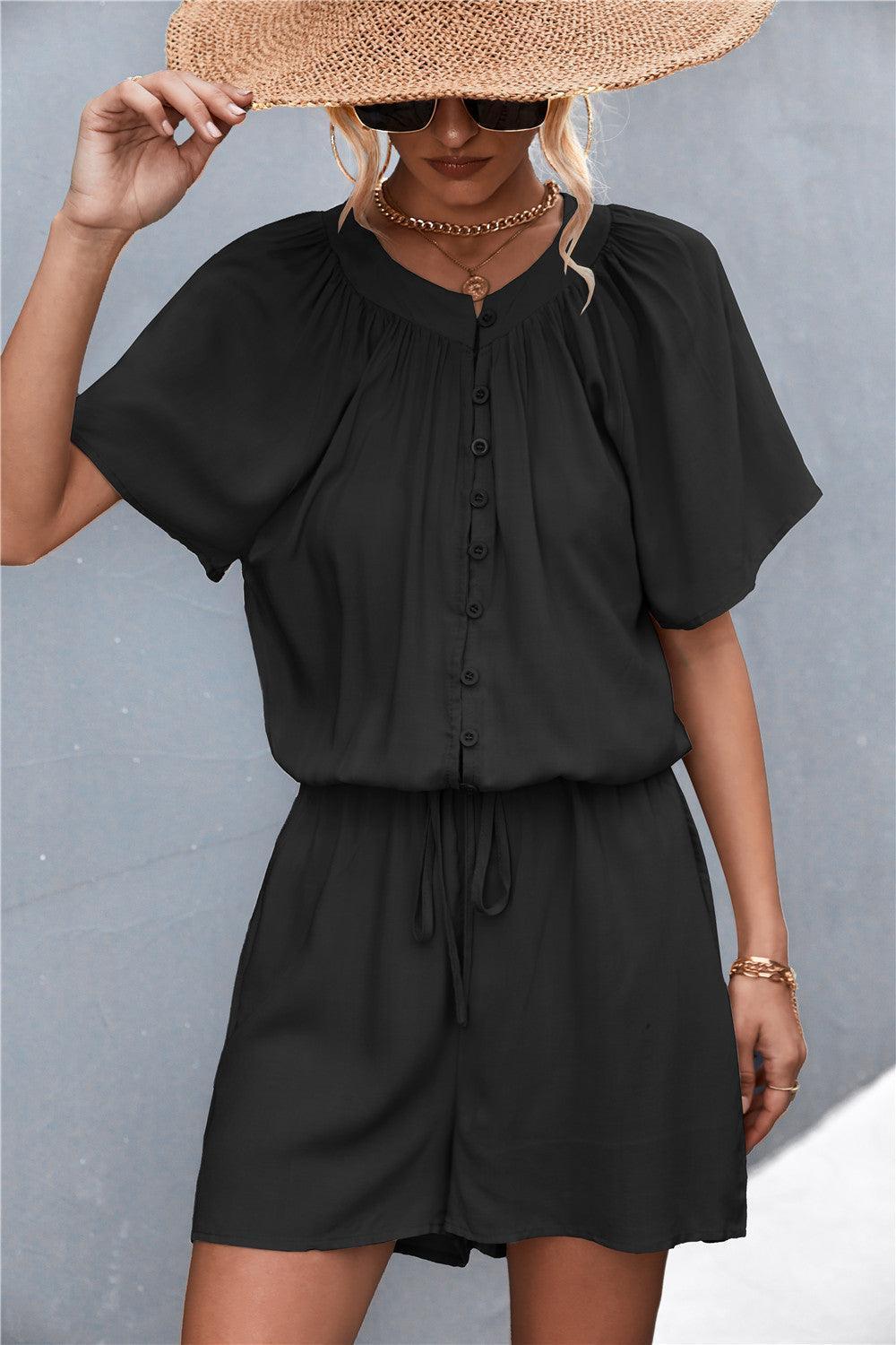 Decisive Buttoned Short Sleeve Romper - MXSTUDIO.COM