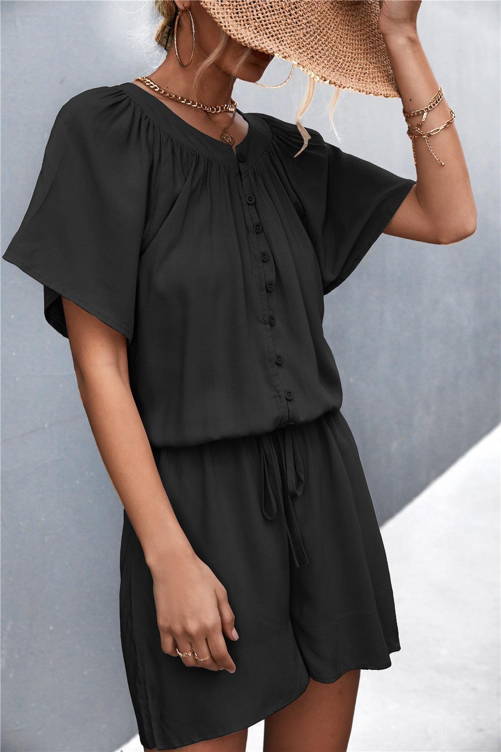 Decisive Buttoned Short Sleeve Romper - MXSTUDIO.COM