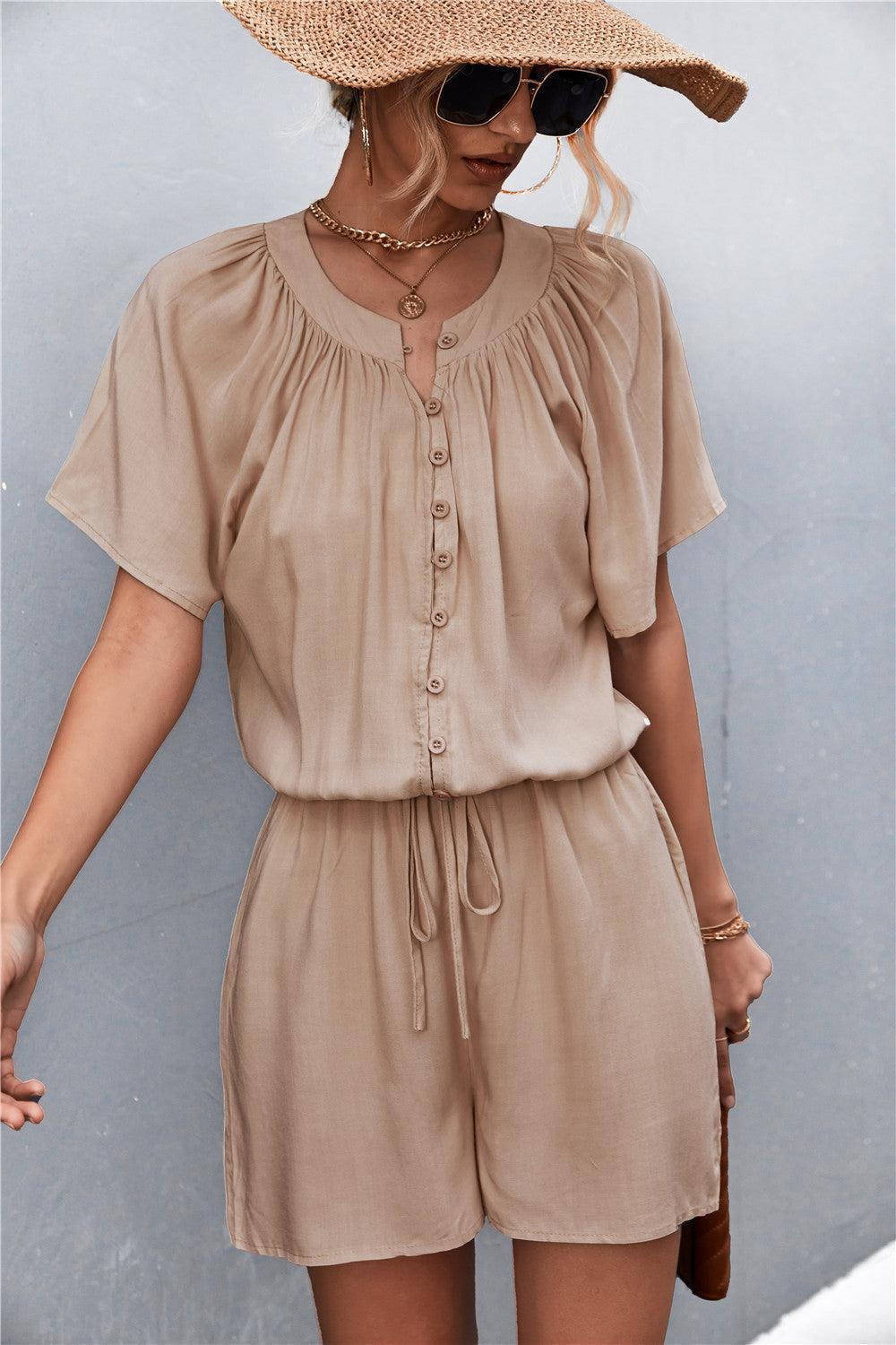 Decisive Buttoned Short Sleeve Romper - MXSTUDIO.COM