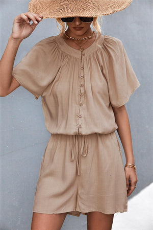 Decisive Buttoned Short Sleeve Romper - MXSTUDIO.COM