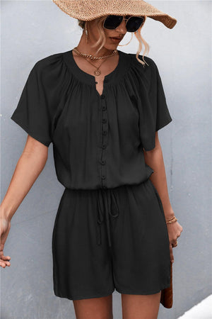 Decisive Buttoned Short Sleeve Romper - MXSTUDIO.COM