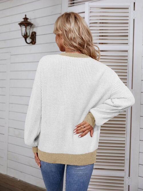 Decorative Button Balloon Sleeve Knit Sweater-MXSTUDIO.COM