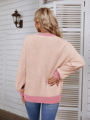 Decorative Button Balloon Sleeve Knit Sweater-MXSTUDIO.COM