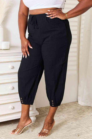 Decorative Button Plus Size Cropped Pants - MXSTUDIO.COM