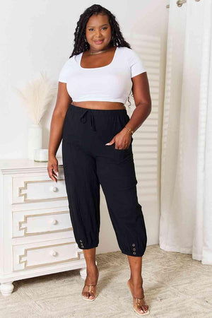 Decorative Button Plus Size Cropped Pants - MXSTUDIO.COM