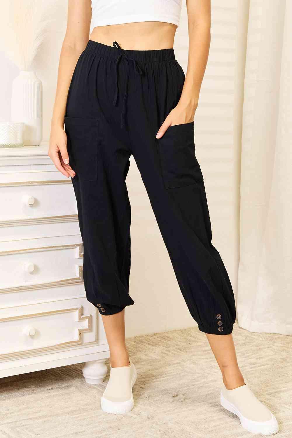 Decorative Button Plus Size Cropped Pants - MXSTUDIO.COM