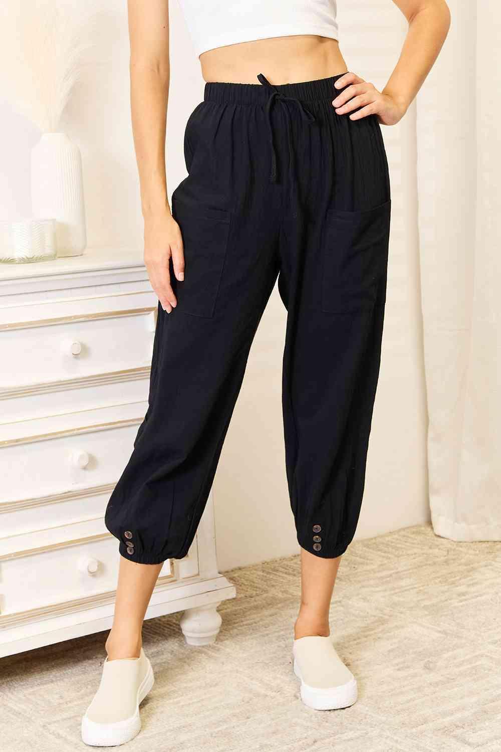 Decorative Button Plus Size Cropped Pants - MXSTUDIO.COM