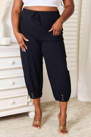 Decorative Button Plus Size Cropped Pants - MXSTUDIO.COM