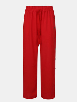 a picture of a red pants with buttons