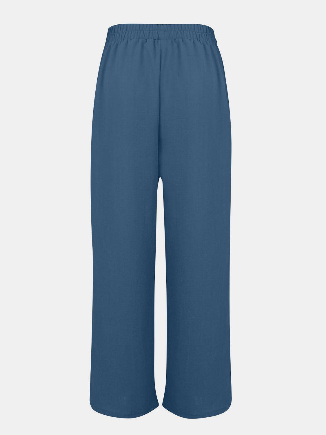 a women's blue pants with a side slit