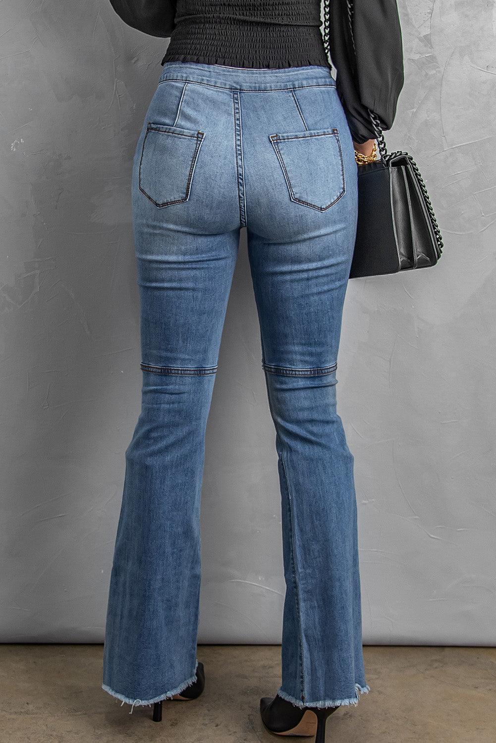 Dedicated Distressed High-Waist Flare Jeans - MXSTUDIO.COM