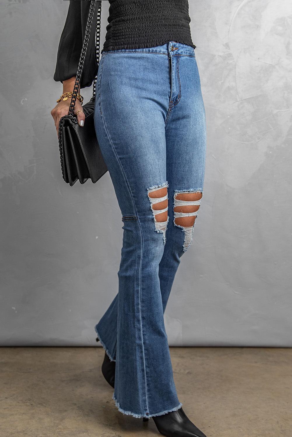 Dedicated Distressed High-Waist Flare Jeans - MXSTUDIO.COM