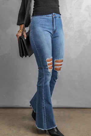 Dedicated Distressed High-Waist Flare Jeans - MXSTUDIO.COM