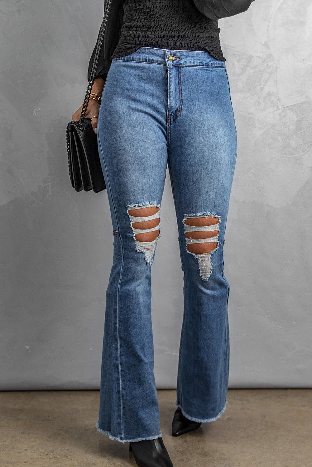 Dedicated Distressed High-Waist Flare Jeans - MXSTUDIO.COM