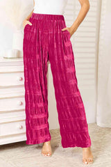 Deep Rose Plus Size Wide Leg Velvet Pants - MXSTUDIO.COM