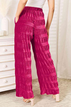 Deep Rose Plus Size Wide Leg Velvet Pants - MXSTUDIO.COM